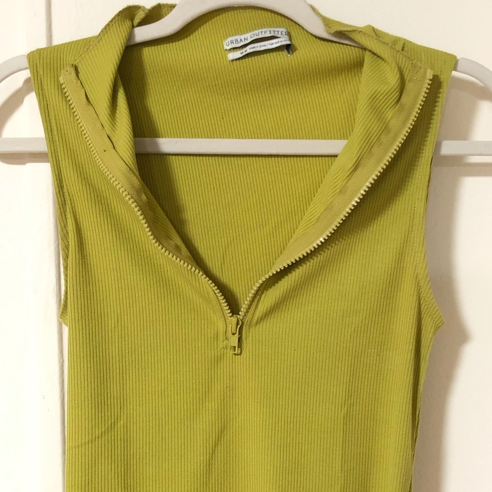 UO Green Ribbed Mock Neck Zip Crop Top